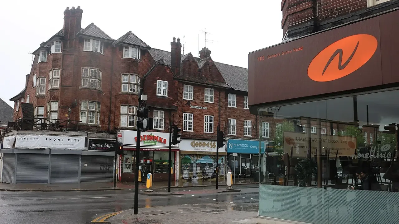 Golders Green Road at the junction with Hoop Lane, north-west London